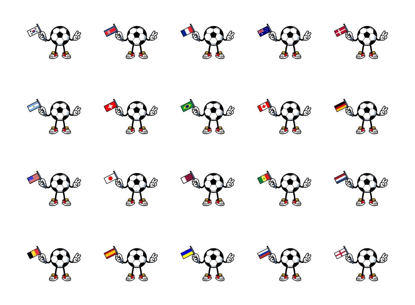 cute soccer mascot character holding country flag vector