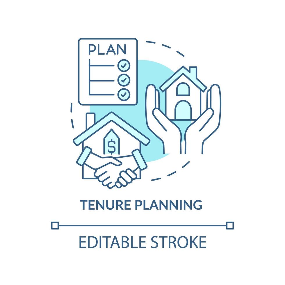 Tenure planning turquoise concept icon. Land-use planning abstract idea thin line illustration. Financial arrangement. Isolated outline drawing. Editable stroke vector