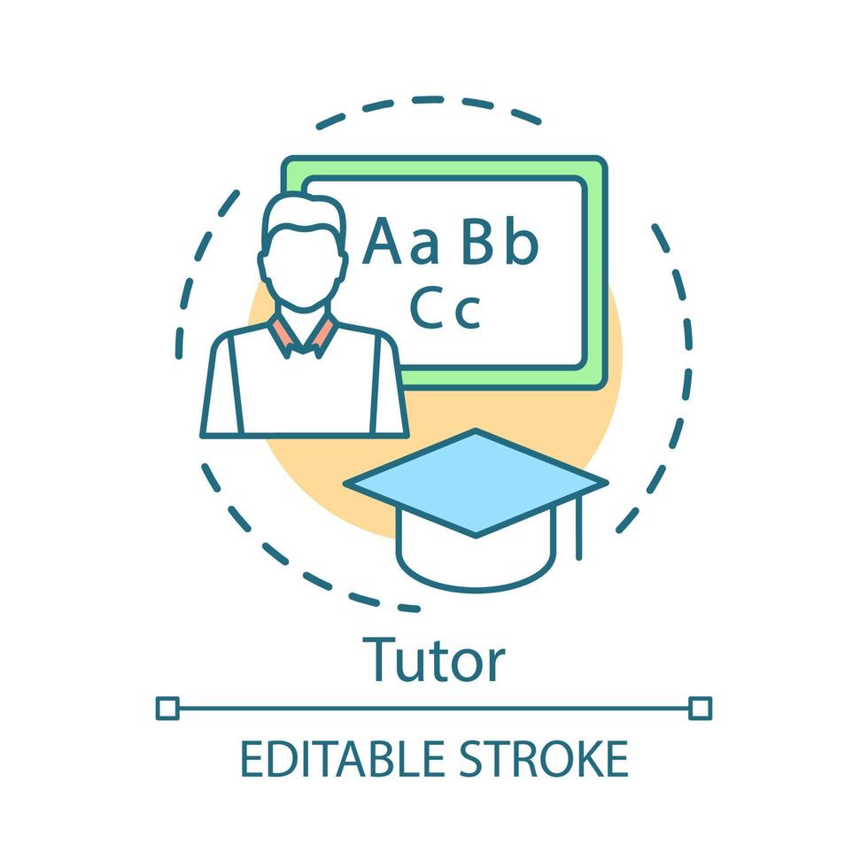 icono del concepto de tutor. ilustración de línea delgada de idea de profesor privado. cursos de formación. educador, pedagogo. personal de la escuela. tutora de lenguas extranjeras. dibujo de contorno aislado vectorial. trazo editable vector