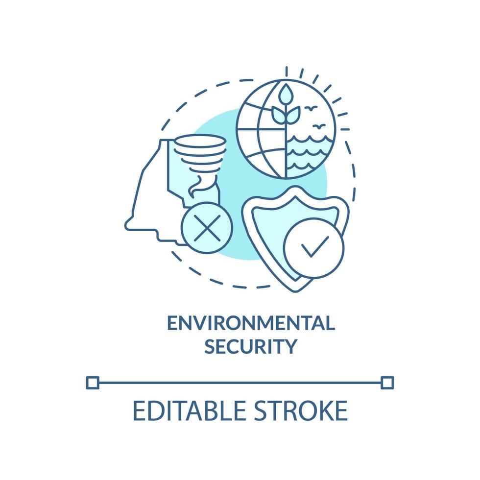 Environmental security turquoise concept icon. State protection against disasters abstract idea thin line illustration. Isolated outline drawing. Editable stroke. vector