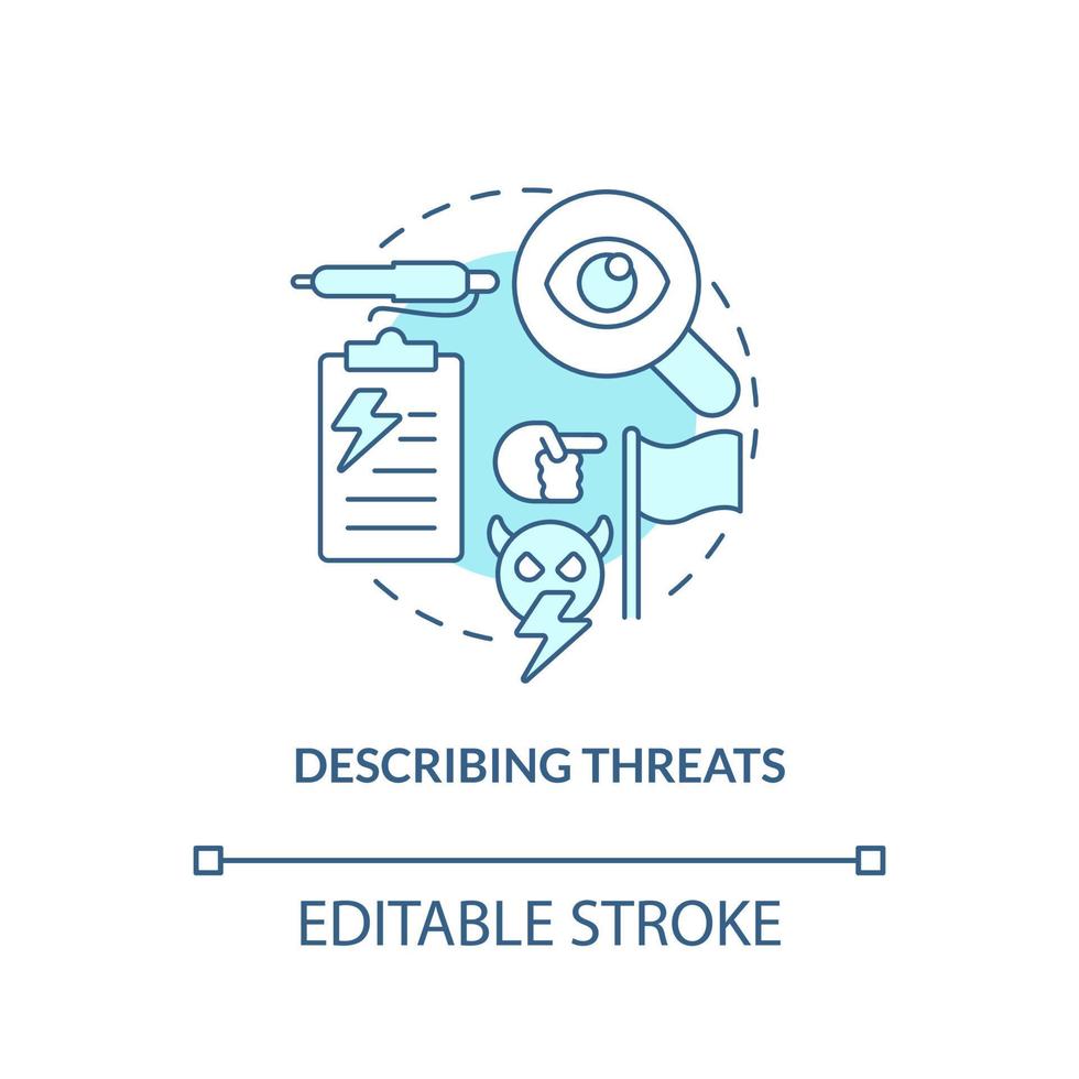 Describing threats turquoise concept icon. Learning enemy forces. National security abstract idea thin line illustration. Isolated outline drawing. Editable stroke. vector