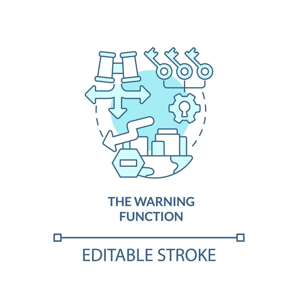 función de advertencia icono de concepto turquesa. sistema financiero. seguridad económica nacional idea abstracta ilustración de línea delgada. dibujo de contorno aislado. trazo editable. vector