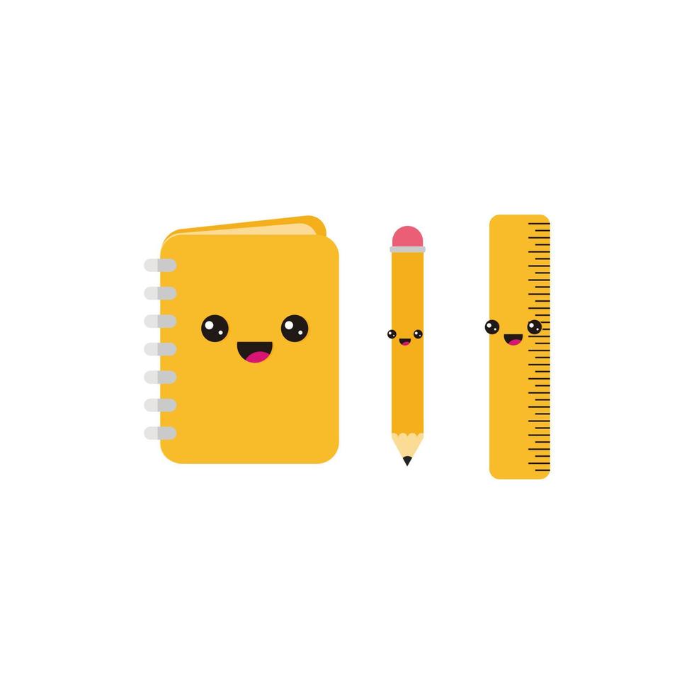 a set of cute and modern books, pencils, rulers, school icons vector