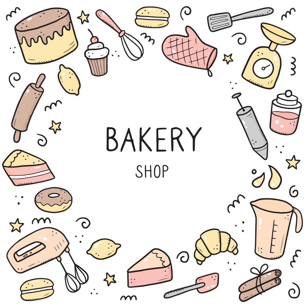 Hand drawn set of baking and cooking tools vector