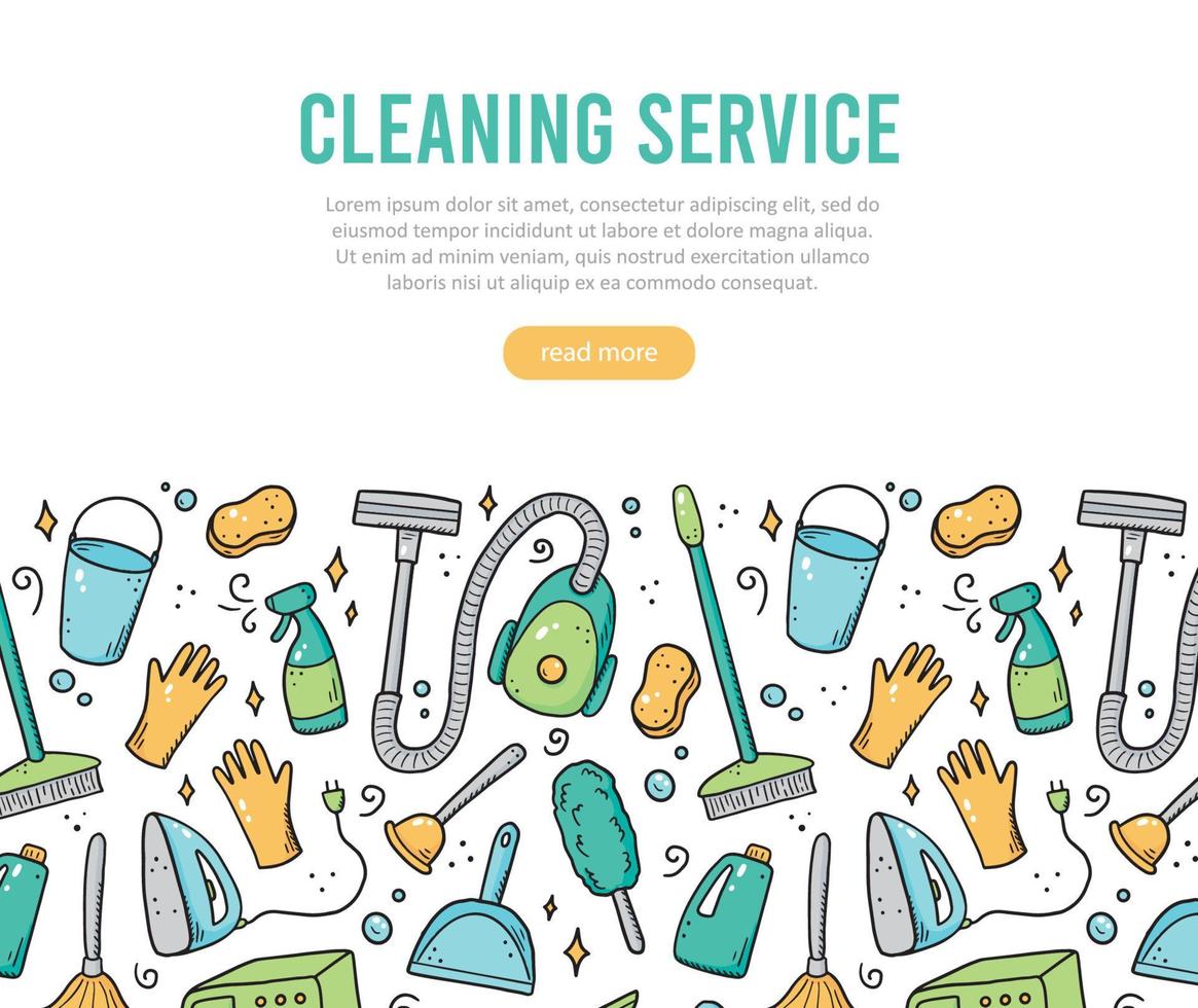 Hand drawn design template of cleaning equipments vector