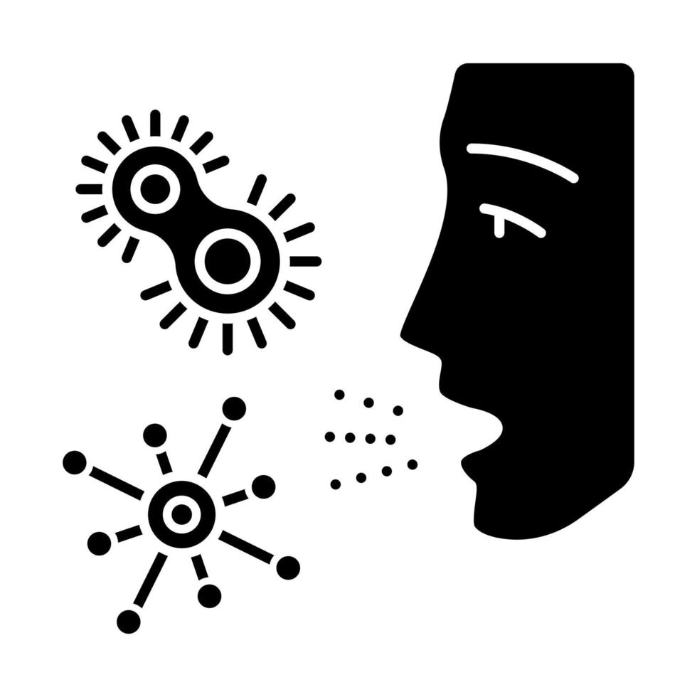 Dust allergy glyph icon. Allergic reaction to bacteria. Pathogen inhalation. Protozoan diseases. Colds. Respiratory infections in air. Silhouette symbol. Negative space. Vector isolated illustration