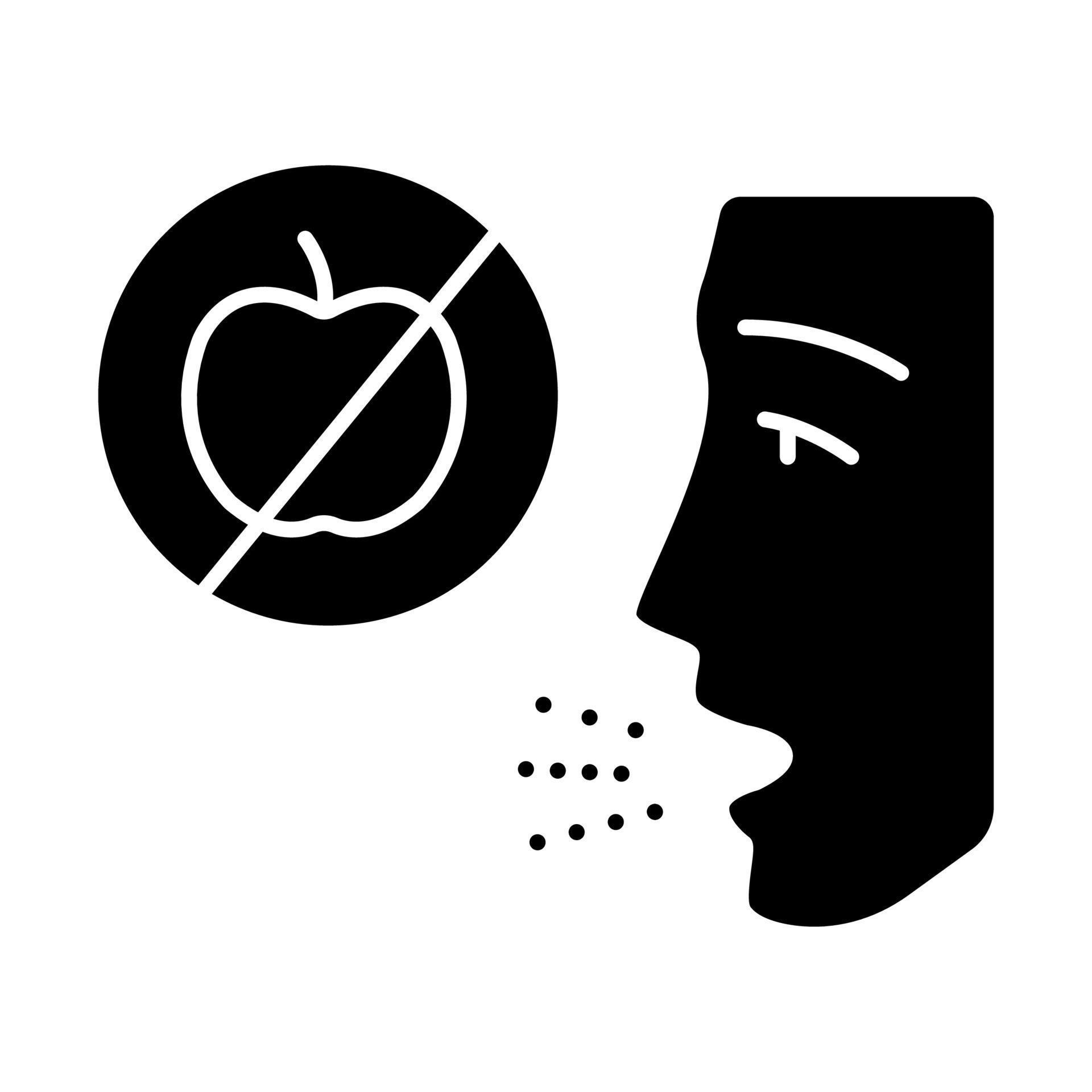 Fruits allergy glyph icon. Food intolerance. Human allergic to apples