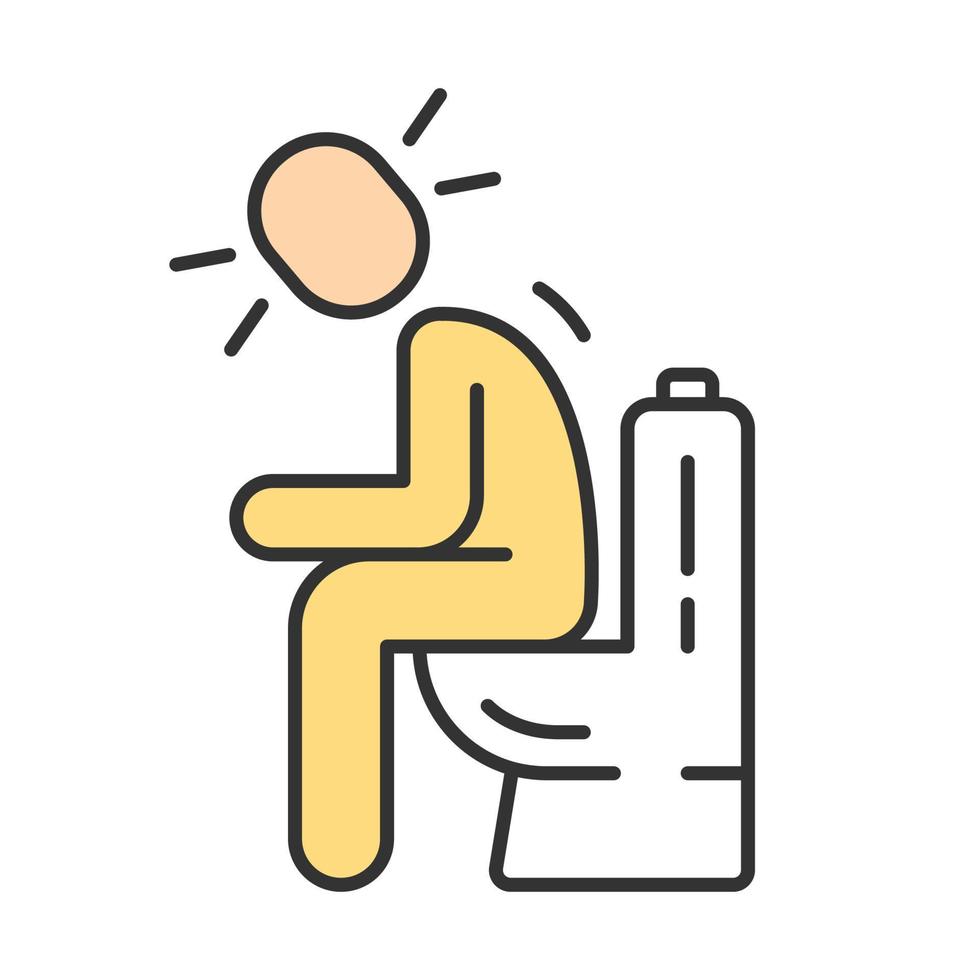 Diarrhea, constipation color icon. Allergy, food poisoning symptom. Digestive system problem. Upset stomach, indigestion. Rotaviral enteritis. Person sitting on toilet. Isolated vector illustration