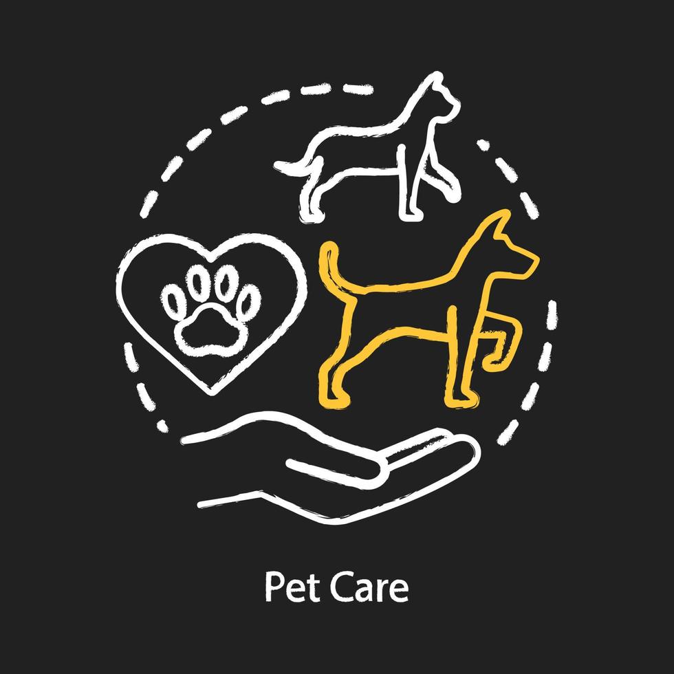 Pet care chalk concept icon. Domestic animals vet clinic idea. Helping injured dogs, cats adoption. Veterinary treatment. Shelter and support center. Vector isolated chalkboard illustration