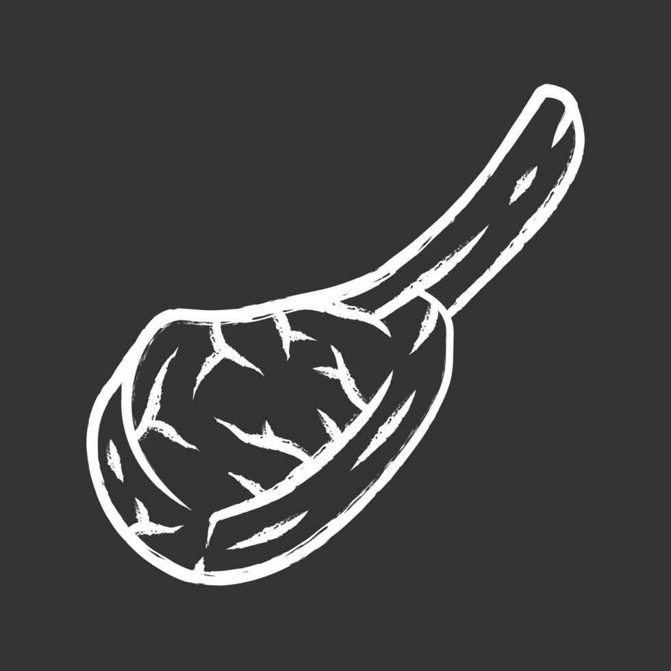 Tomahawk steak chalk icon. Butchers meat. Meat production and sale. Beefsteak. Pork rib. Protein source. Butchery business. Isolated vector chalkboard illustration