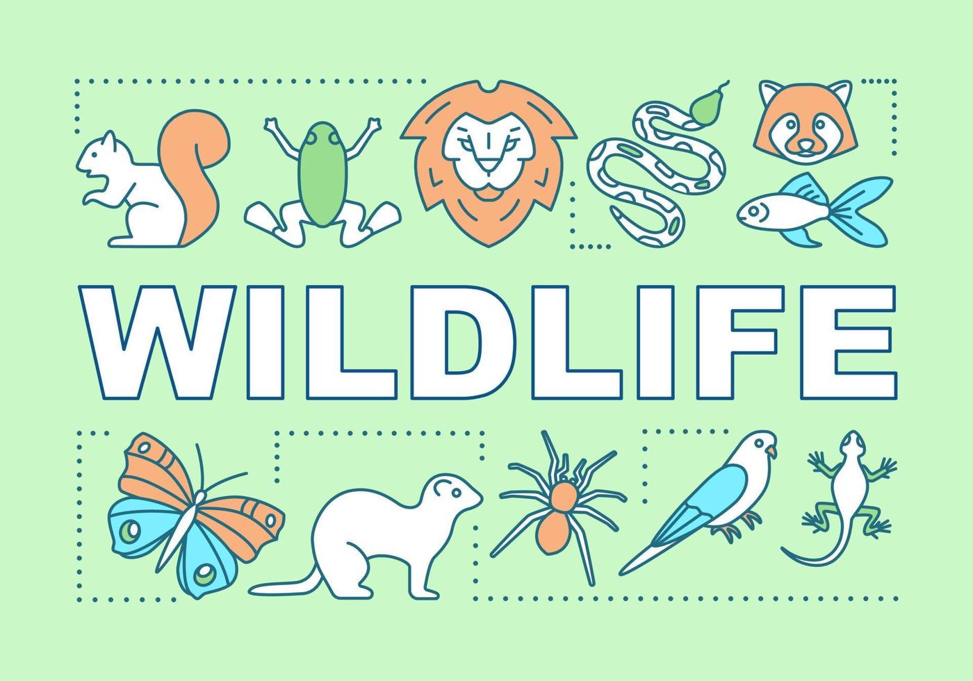 Wildlife word concepts banner. Travel experience. Wild animals observation. Jungle trip. National parks. Presentation, website. Isolated lettering typography idea, icon. Vector outline illustration