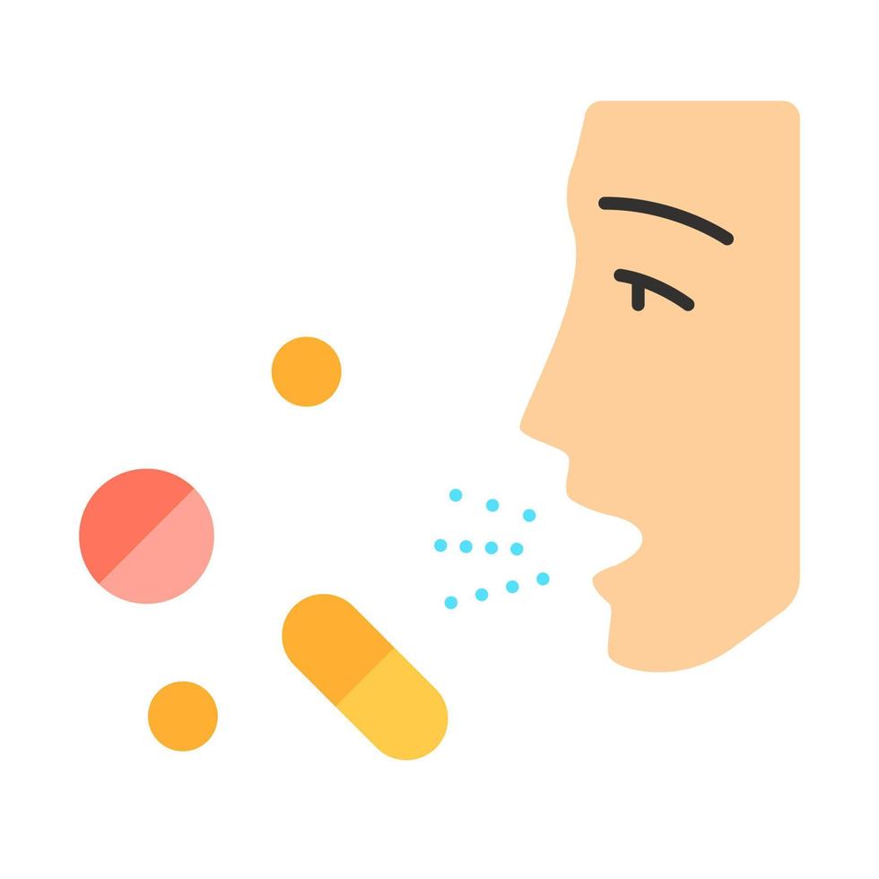 Drug allergies flat design long shadow color icon. Allergic reaction to medicine. Hypersensitivity of immune system. Allergy medications. Medical problem. Vector silhouette illustration