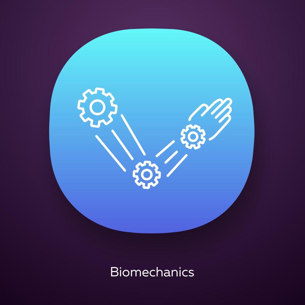 icono de la aplicación de biomecánica. copiar los movimientos del cuerpo. brazo robótico. propiedades mecánicas de los sistemas biológicos. bioingeniería interfaz de usuario ui ux. aplicación web o móvil. ilustración vectorial aislada vector