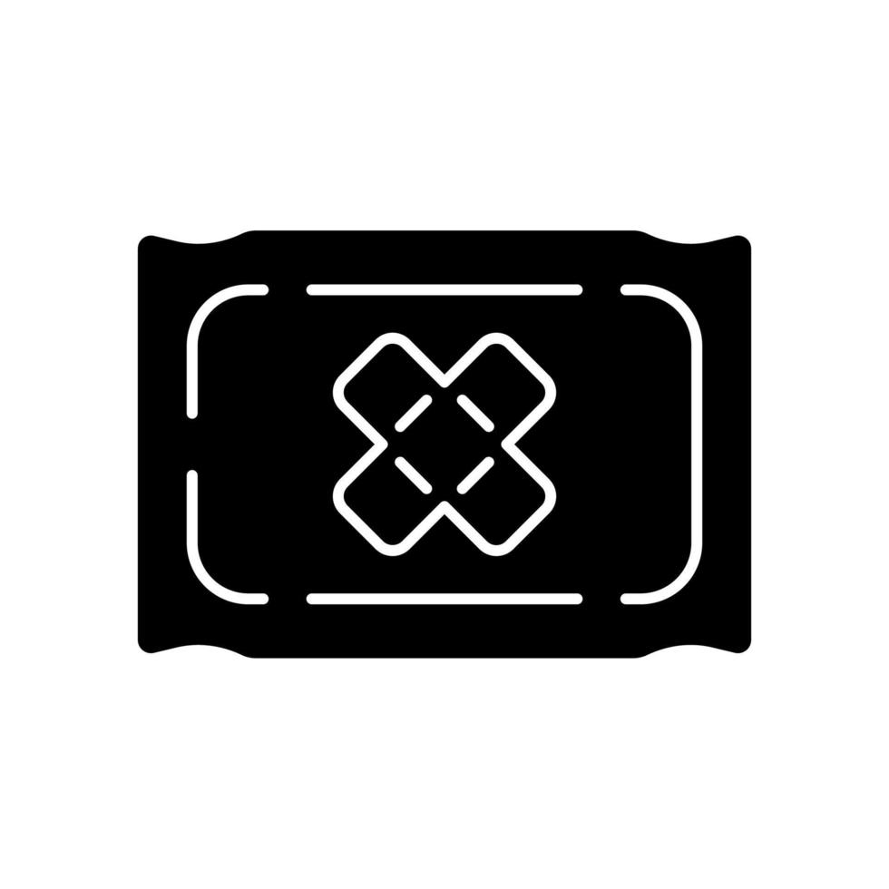 Bandage glyph icon. Virtual video game inventory. Medical first aid kit plaster, patch. Trauma, injury treatment. Cybersport equipment. Silhouette symbol. Negative space. Vector isolated illustration
