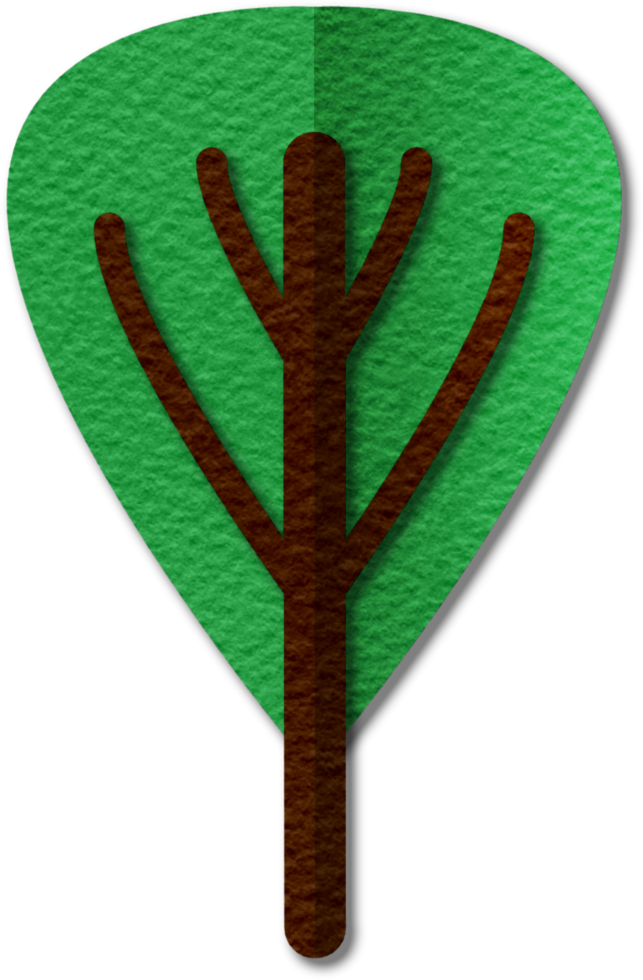 png ilustración moderna del árbol volumétrico. diseño de tarjeta de estilo artesanal de moda. imitación efecto 3d