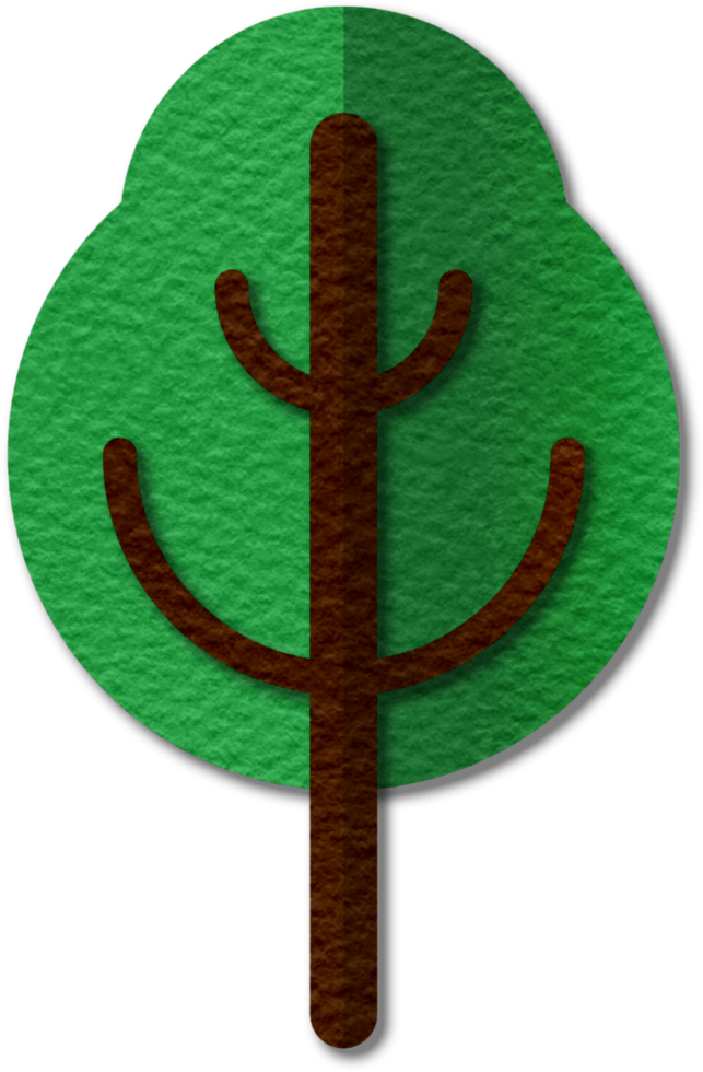 Png modern illustration of volumetric tree. Trendy craft style card design. 3d effect imitation