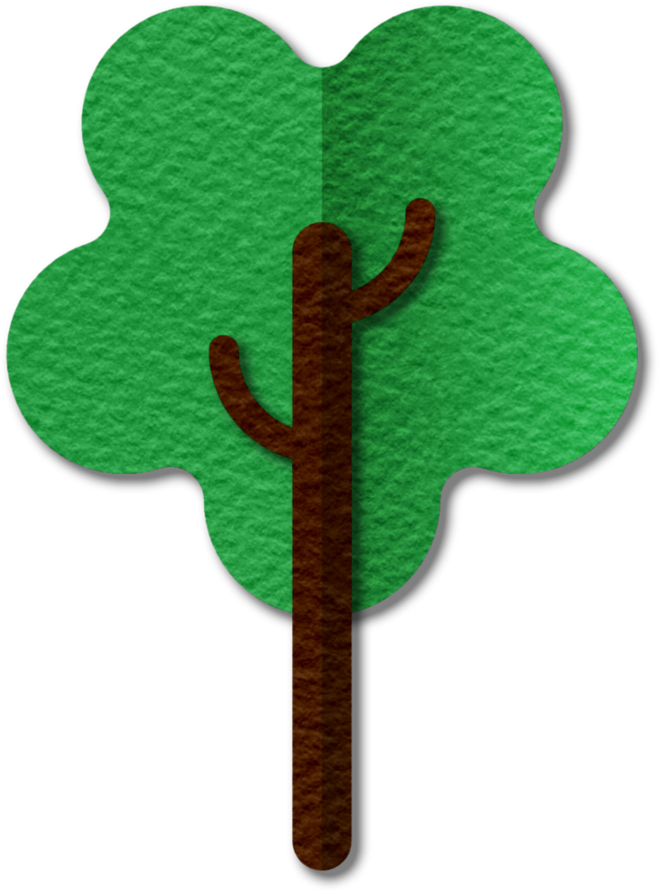 Png modern illustration of volumetric tree. Trendy craft style card design. 3d effect imitation