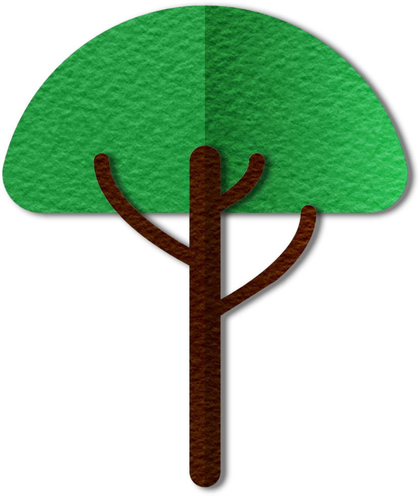 Png modern illustration of volumetric tree. Trendy craft style card design. 3d effect imitation
