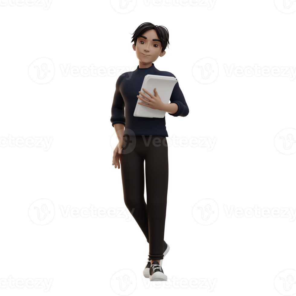 Male character holding paper, 3d Illustration png