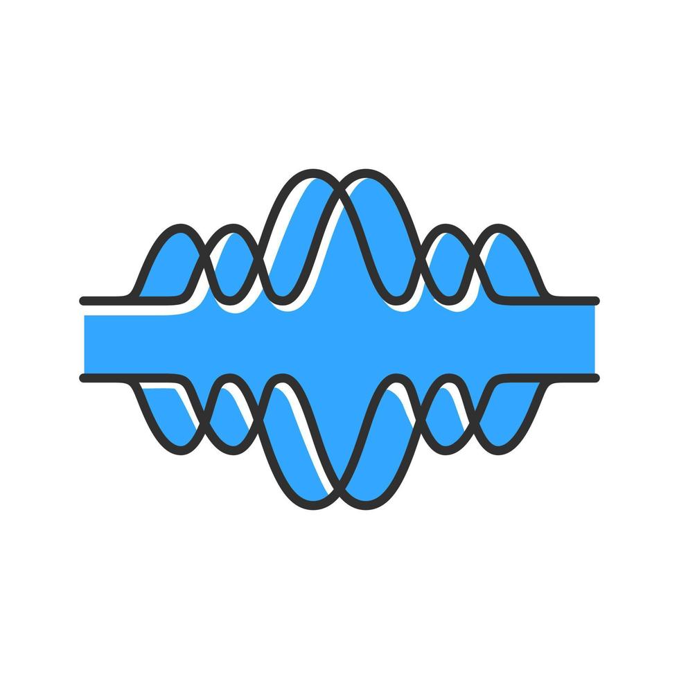 Blue overlapping waves color icon. Voice recording, radio signal. Abstract music frequency level. Noise, vibration amplitude. Digital sound waves, abstract waveforms. Isolated vector illustration