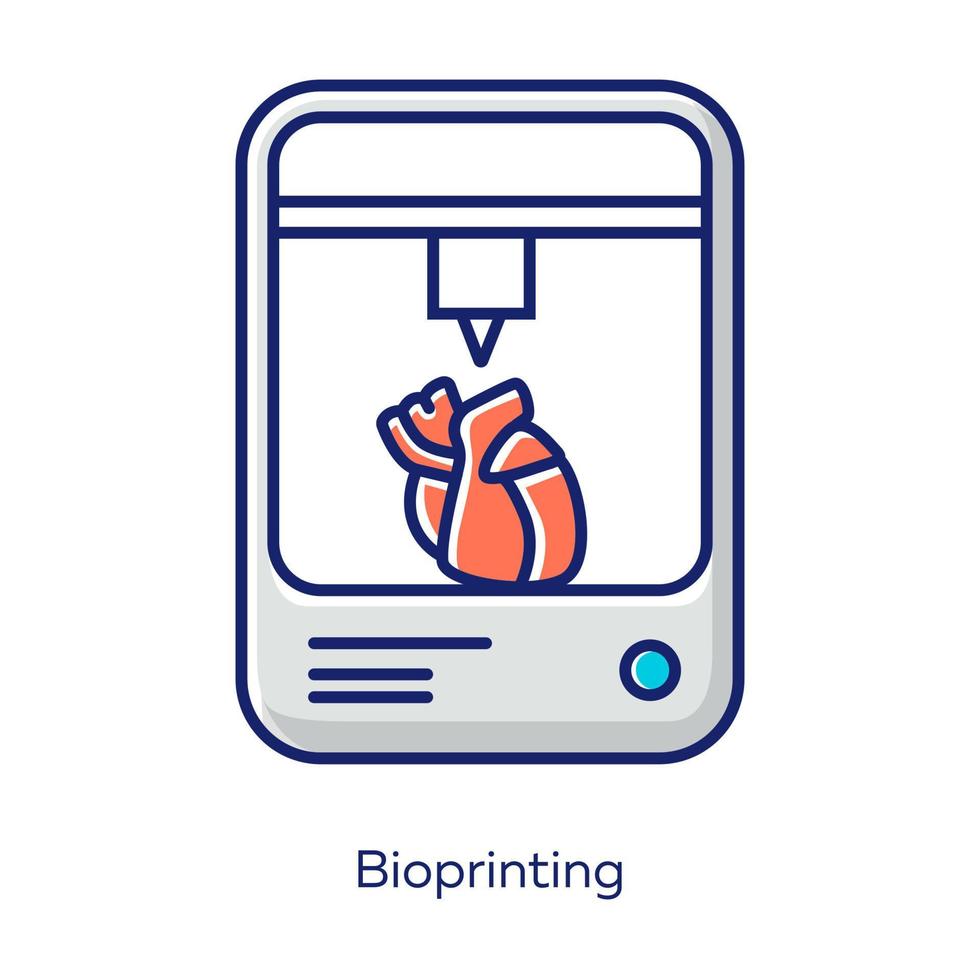 Bioprinting white color icon. Artificial heart 3d printing. Living organs producing. Biomedical parts fabricate. Medical technologies. Bioengineering. Isolated vector illustration