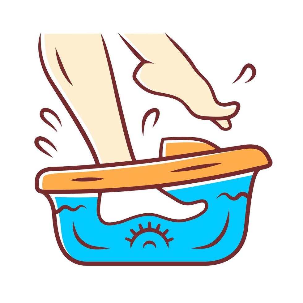 Foot spa bath massager color icon. Relaxing massage. Beauty device for home use. Pedicure electric instrument. Beauty parlour chiropody procedure. Isolated vector illustration