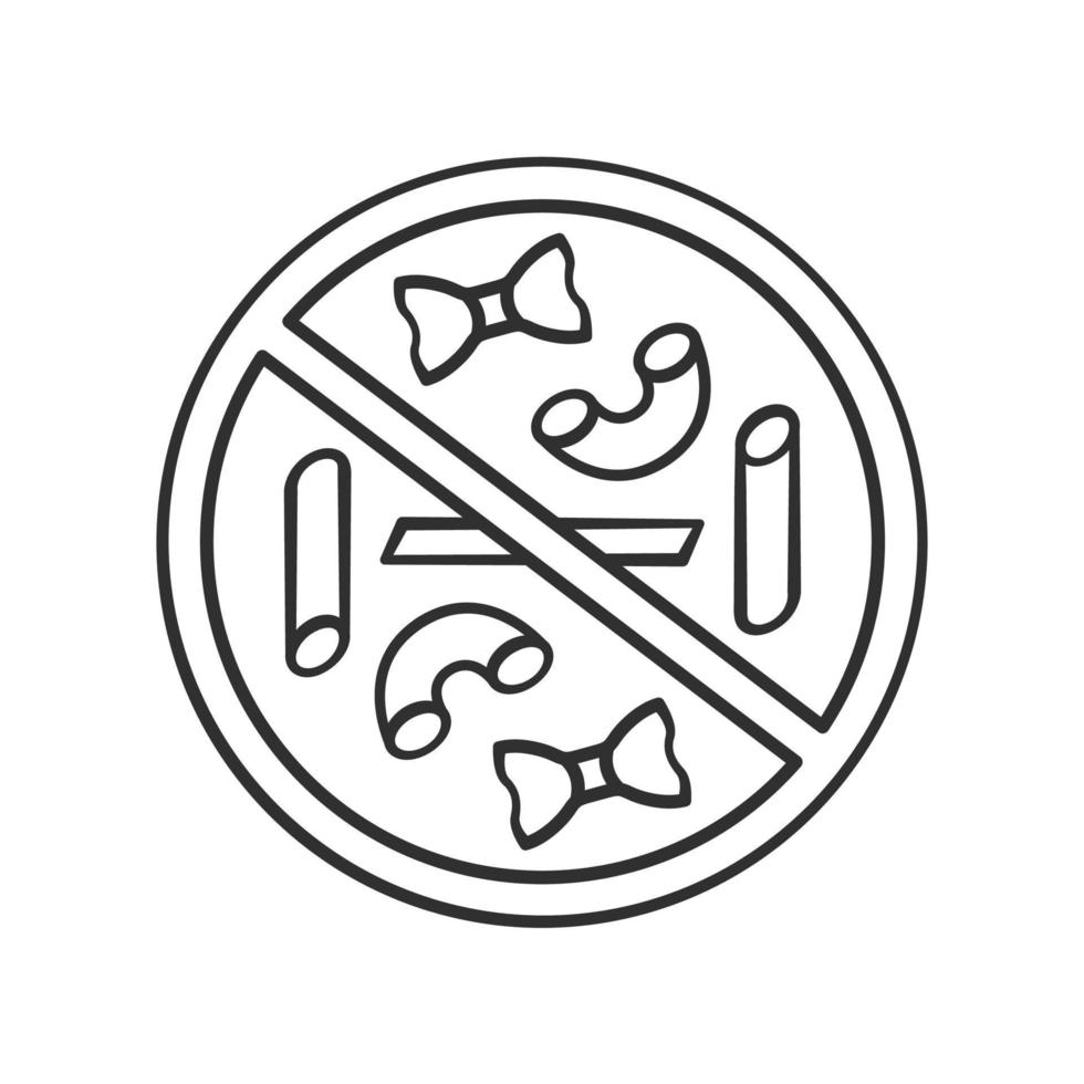 No pasta eating linear icon. Carbs and gluten free label. Thin line illustration. Weight loss diet. Durum wheat flour product. Contour symbol. Vector isolated outline drawing. Editable stroke