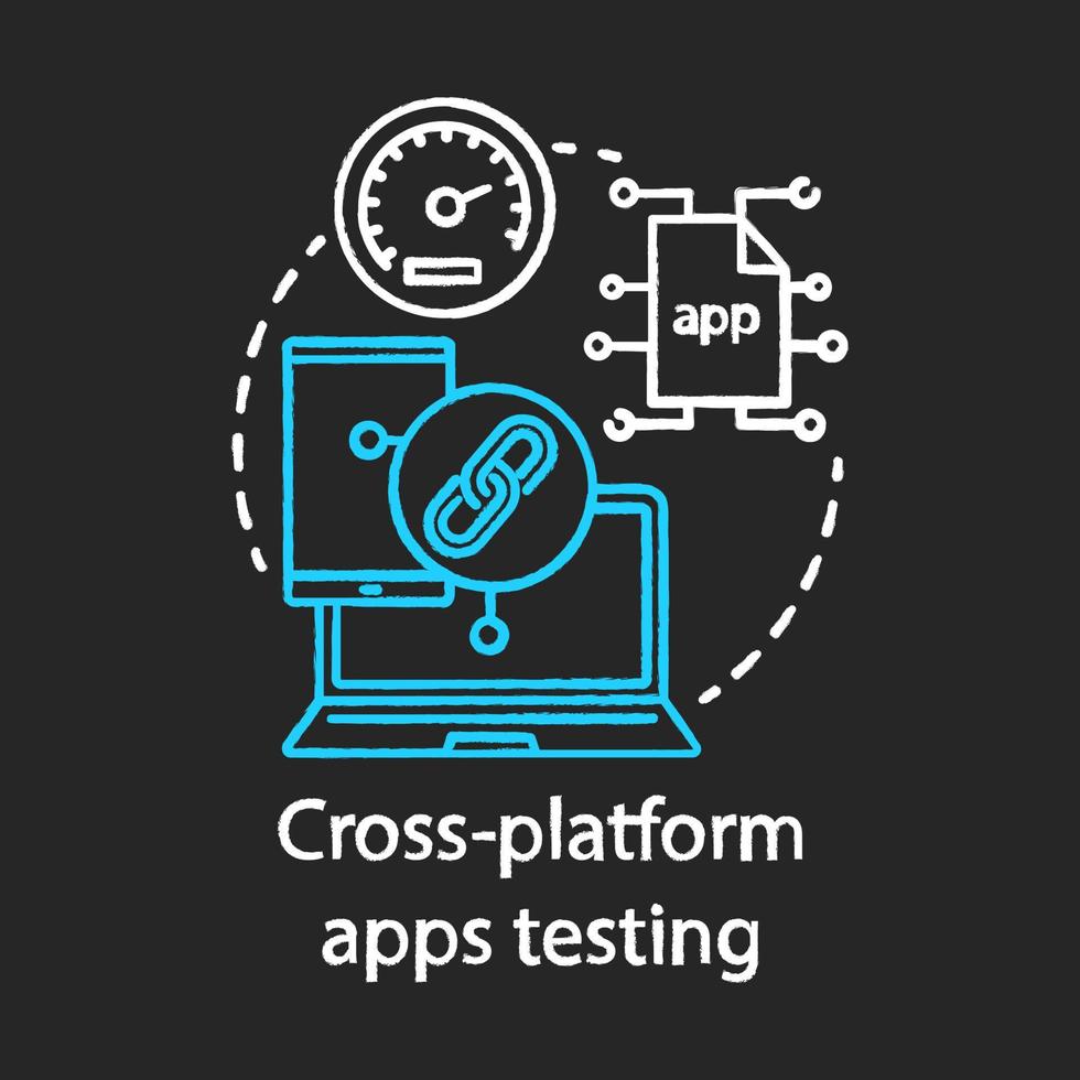 Cross platform app testing chalk concept icon. Performance optimization, usability check idea thin line chalkboard illustration. System management, prototyping. Vector isolated outline drawing
