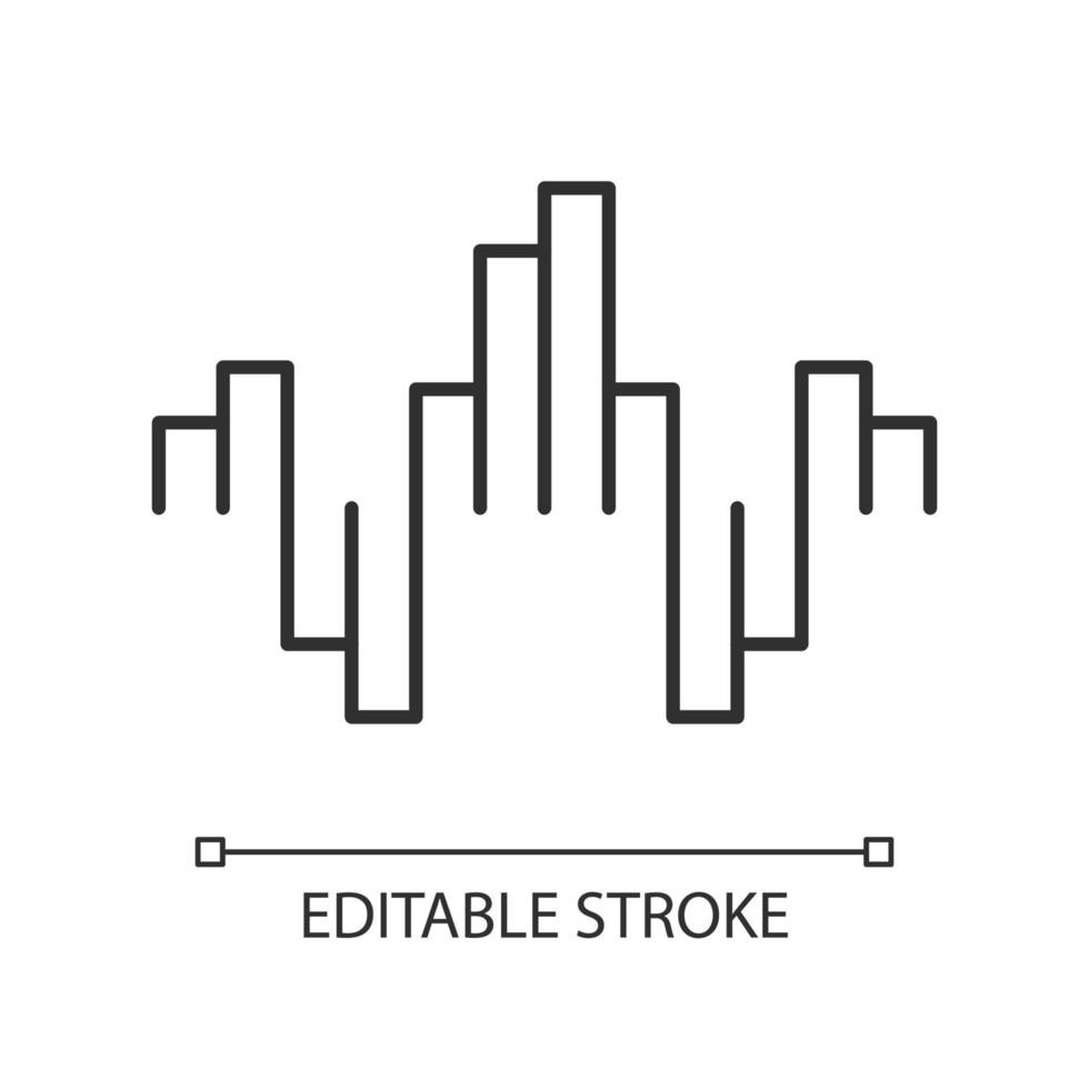 Geometric music wave linear icon. Thin line illustration. Abstract soundwave. Music rhythm, waveform. Digital sound, audio frequency. Contour symbol. Vector isolated outline drawing. Editable stroke