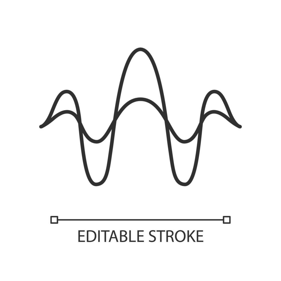 Abstract overlapping waves linear icon. Thin line illustration. Sound, audio, music rhythm wavy line. Vibration, noise amplitude level. Contour symbol. Vector isolated outline drawing. Editable stroke