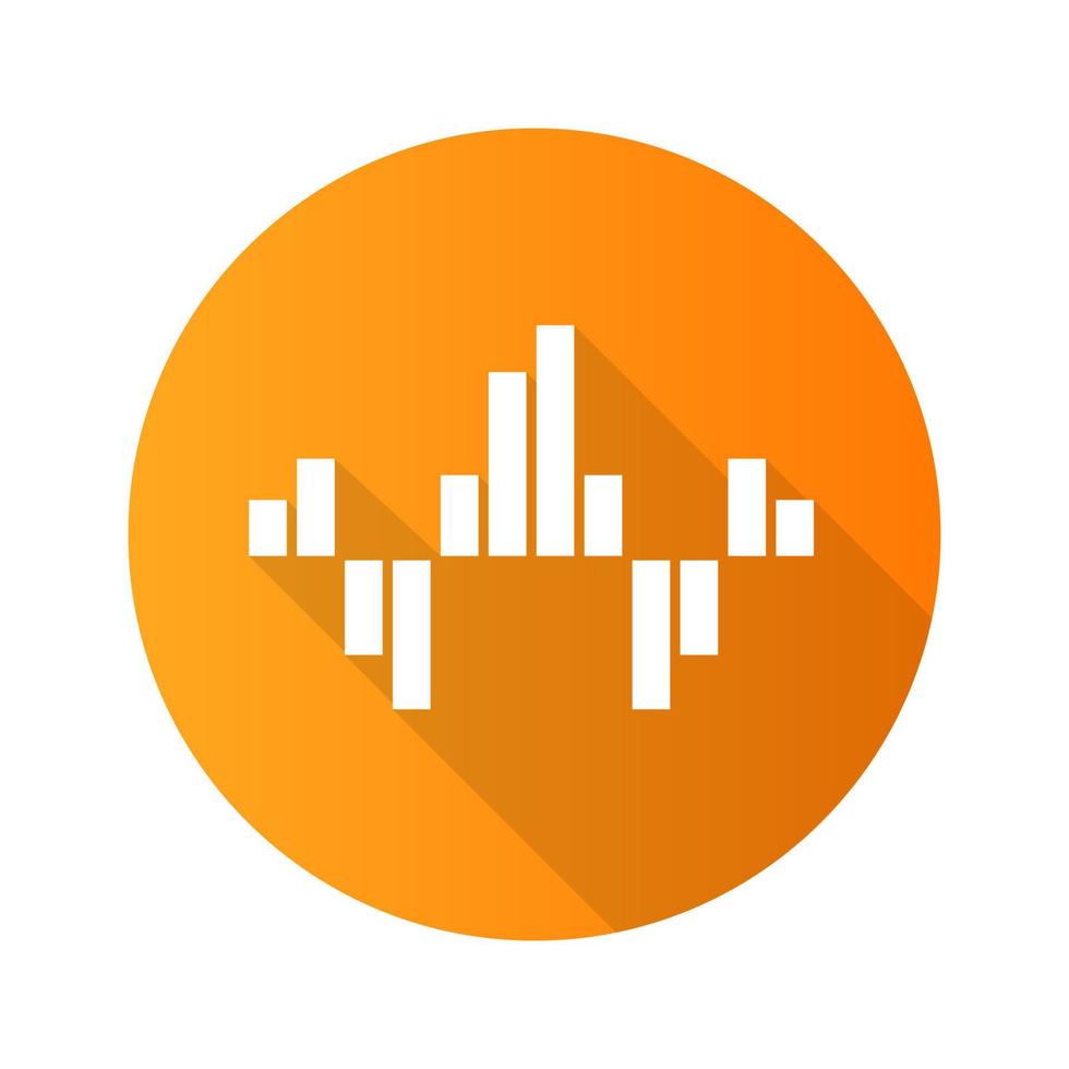 Geometric music wave orange flat design long shadow glyph icon. Abstract soundwave. Music rhythm, dj equalizer waveform. Digital sound, audio frequency. Soundtrack. Vector silhouette illustration