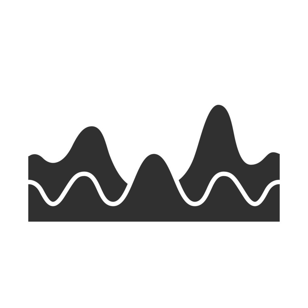 Overlapping waves glyph icon. Silhouette symbol. Sound wave with flowing, fluid effect. Digital soundwave, audio waveform, audio rhythm. Music. Negative space. Vector isolated illustration