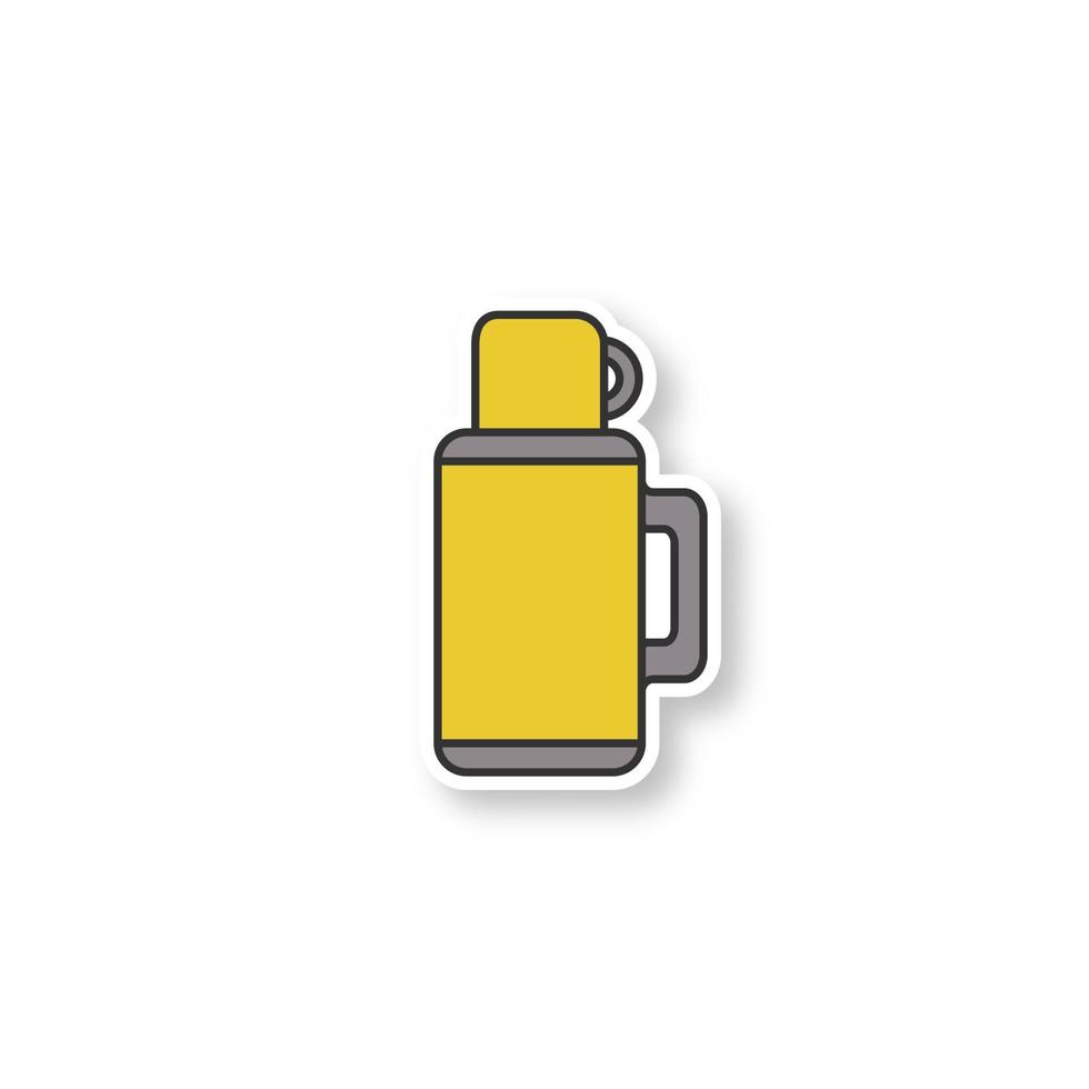 Thermos patch. Color sticker. Hot drink. Vector isolated illustration