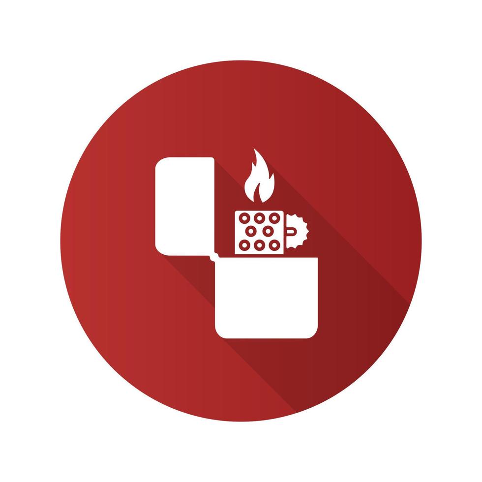 Flip lighter flat design long shadow glyph icon. Cigarette lighter. Vector silhouette illustration