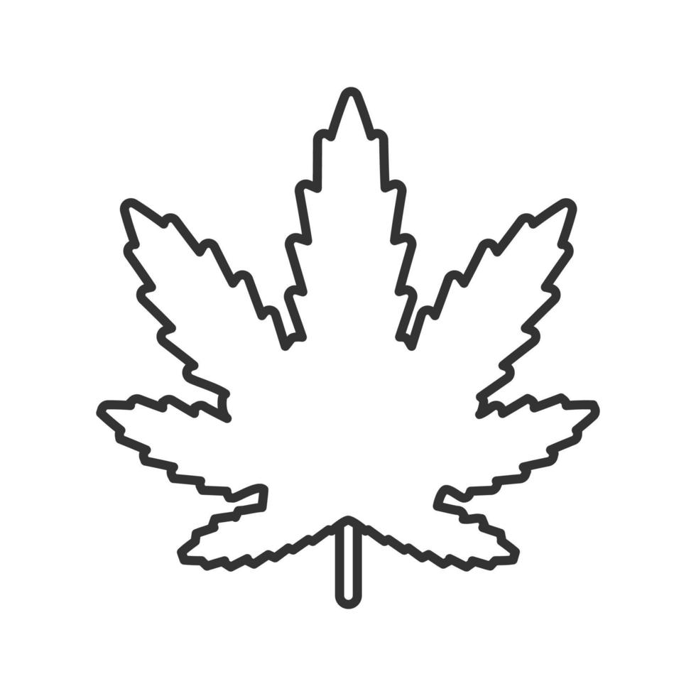 Marijuana leaf linear icon. Thin line illustration. Cannabis, ganja. Contour symbol. Vector isolated outline drawing