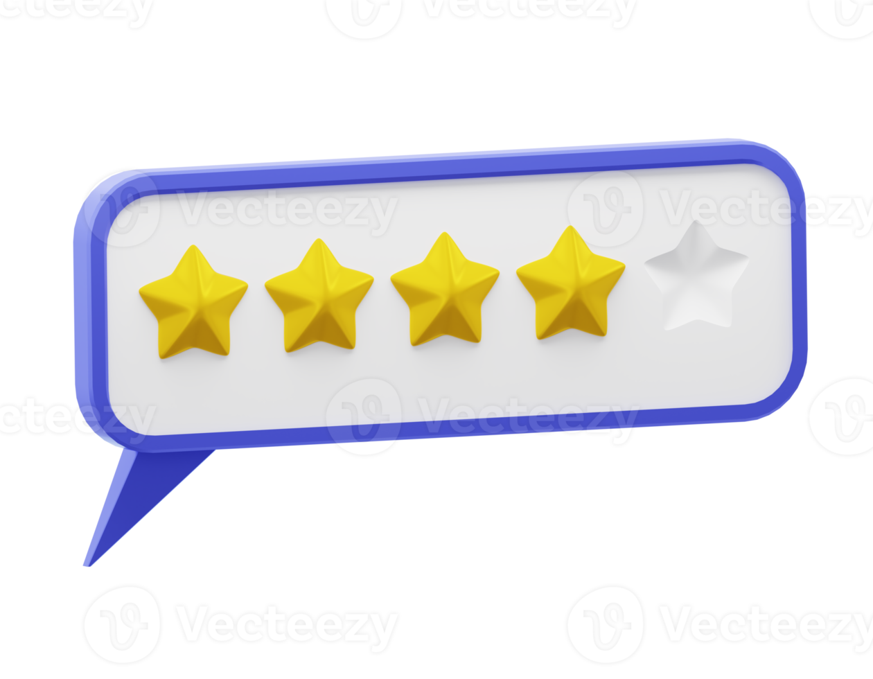 Speech bubble with glossy yellow stars. Review rating bubble. Customer reviews five stars rate 3d png