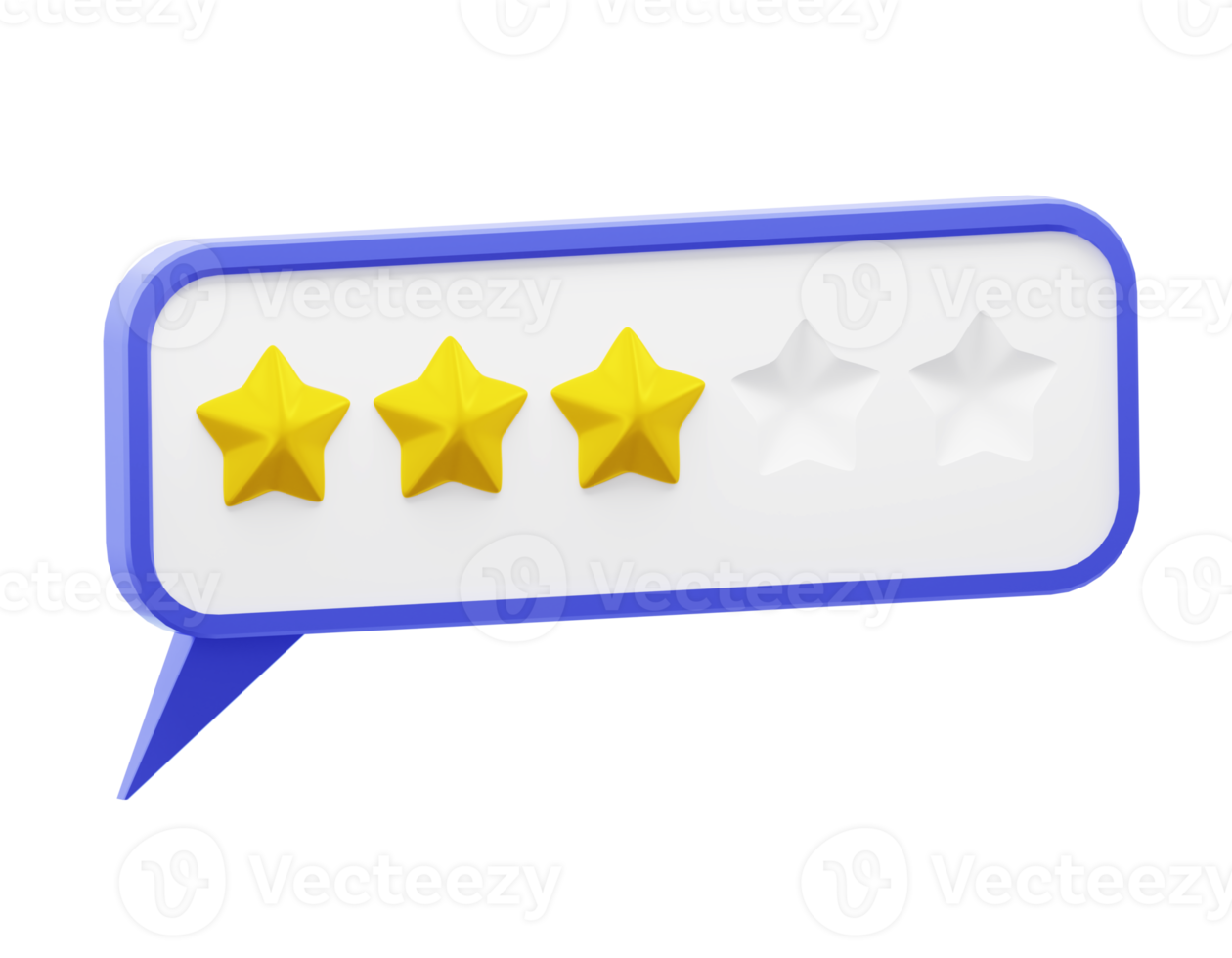 Speech bubble with glossy yellow stars. Review rating bubble. Customer reviews five stars rate 3d png