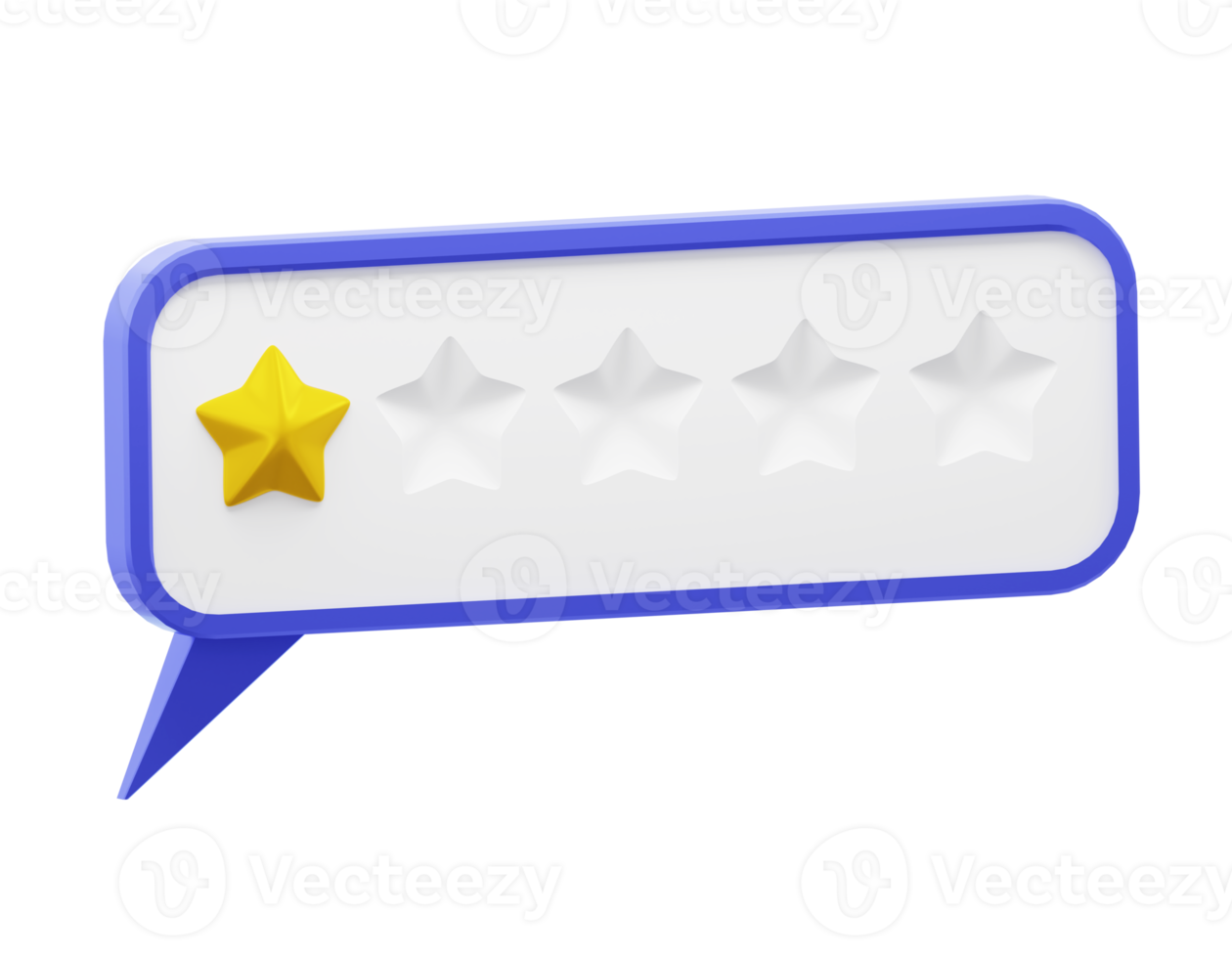 Speech bubble with glossy yellow stars. Review rating bubble. Customer reviews five stars rate 3d png