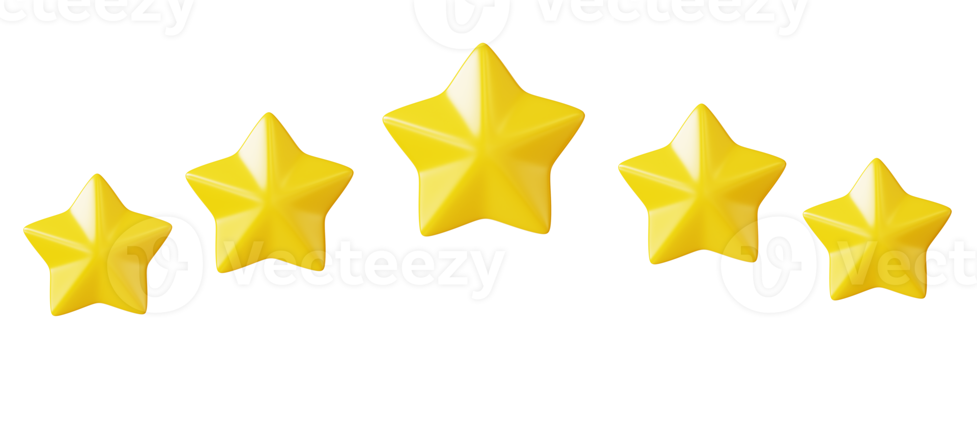 Five stars in row. Glossy yellow color. Customer rating feedback concept from the client about employee of website. Abstract 3d render. png