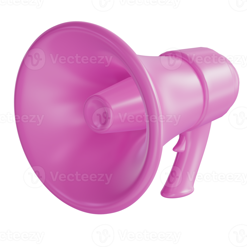 Cartoon pink  loudspeaker 3D realistic icon. Marketing time concept. Illustration on a uniform white background png