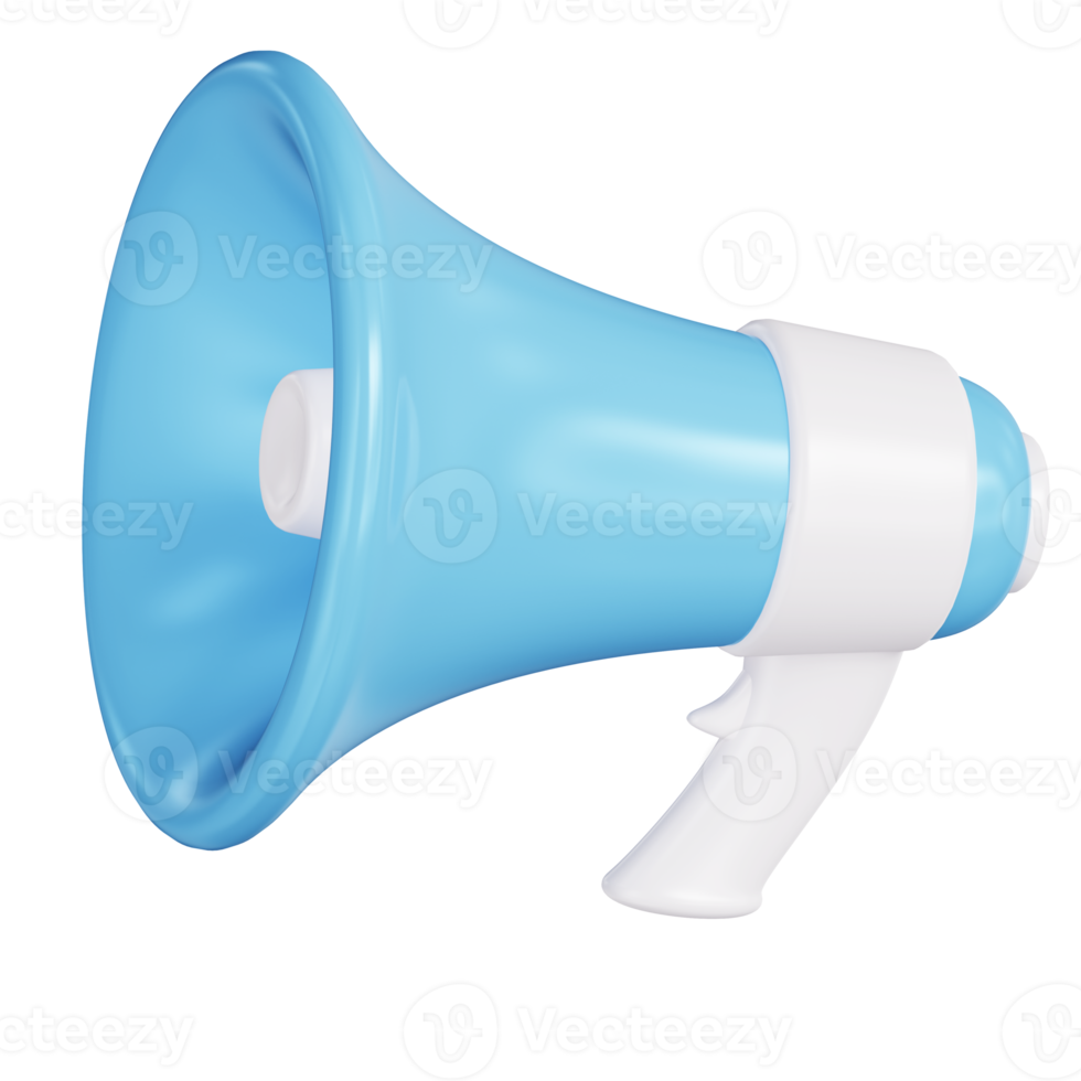 Modern blue  loudspeaker 3D realistic icon. Marketing time concept. Illustration on a uniform white background png