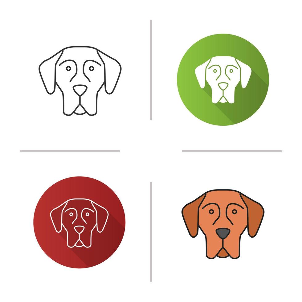 Great Dane icon. German Mastiff. Guardian dog breed. Flat design, linear and color styles. Isolated vector illustrations