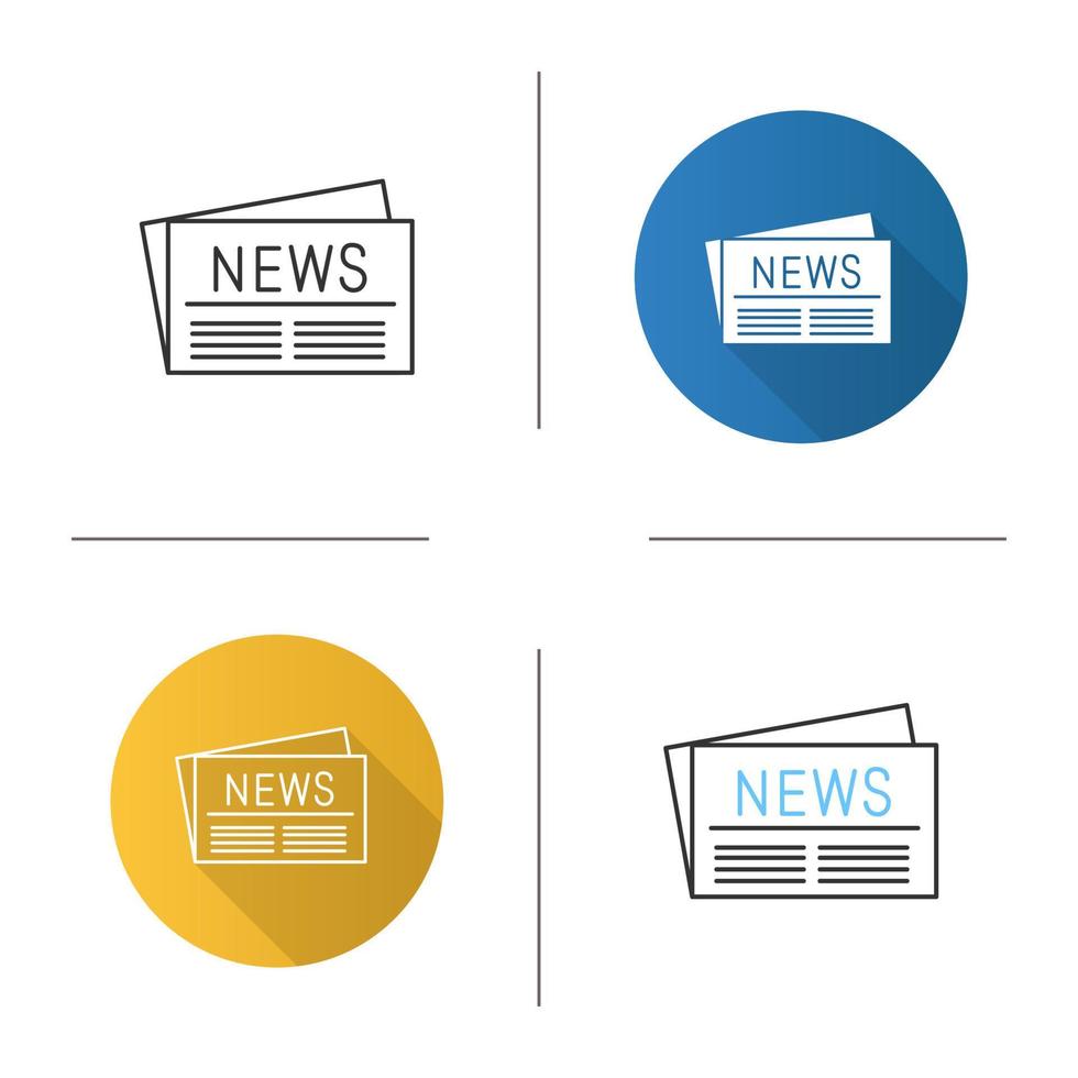 Newspaper icon. Periodical publication. Flat design, linear and color styles. Isolated vector illustrations