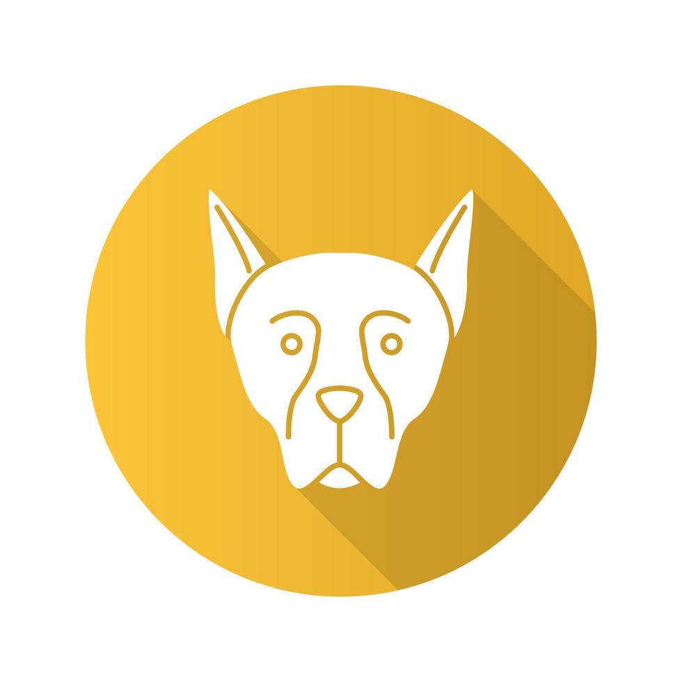 Doberman Pinscher flat design long shadow glyph icon. Guardian dog breed. Vector silhouette illustration
