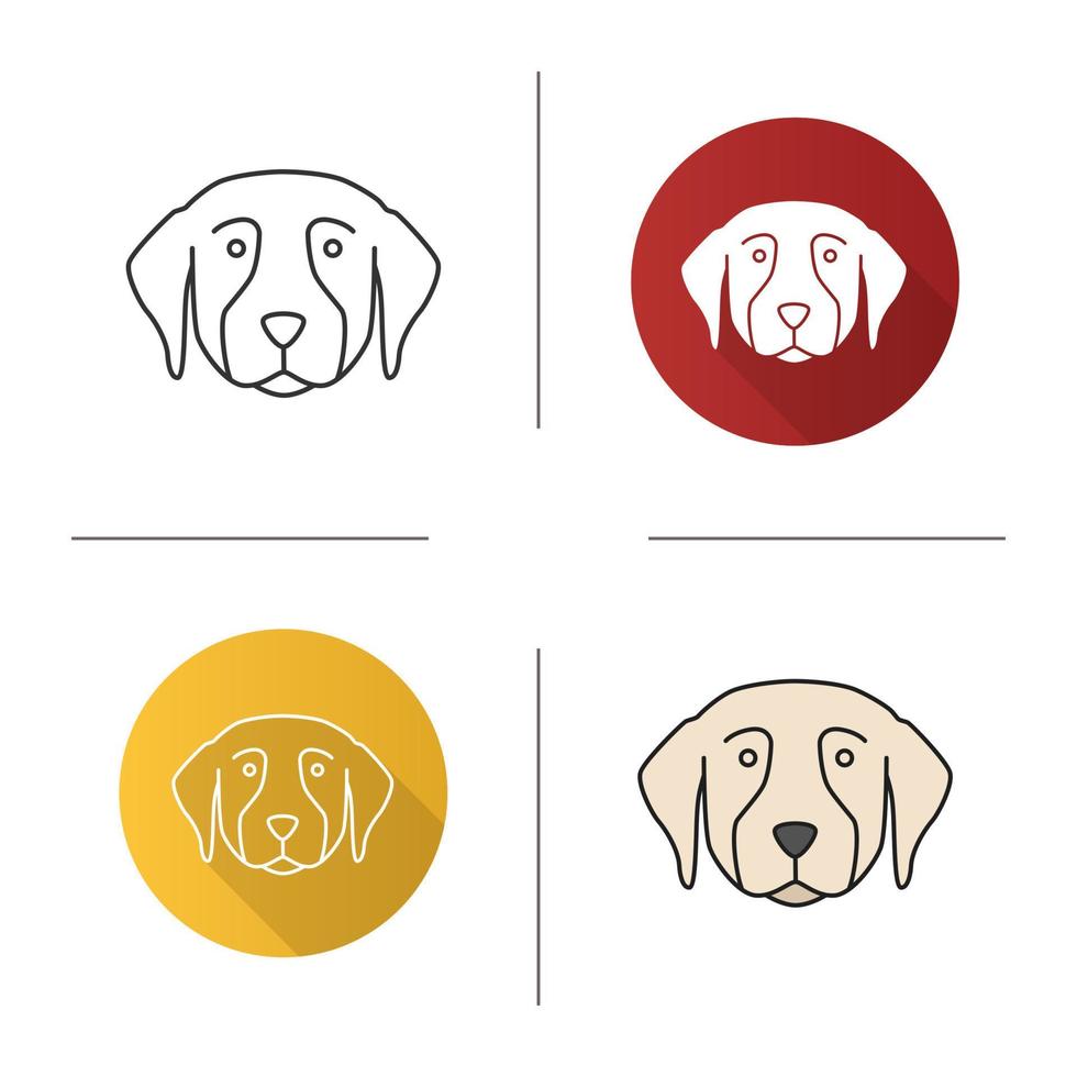 Golden Retriever icon. Guide dog breed. Flat design, linear and color styles. Isolated vector illustrations