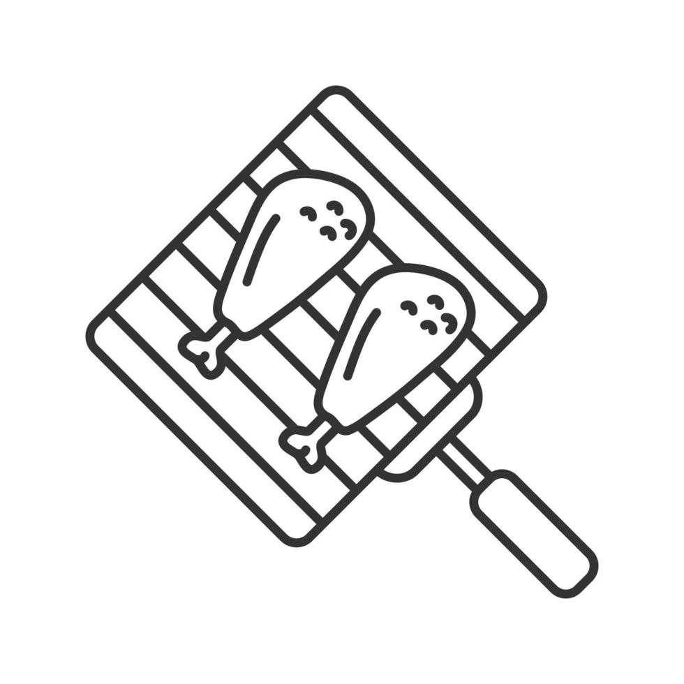 Hand grill with chicken legs linear icon. Thin line illustration. Grilled turkey drumsticks. Contour symbol. Vector isolated outline drawing