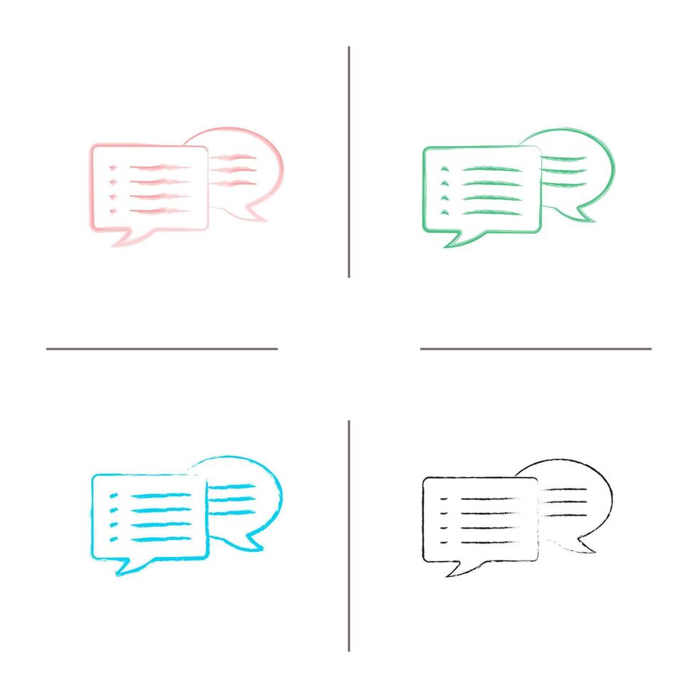 Speech bubbles hand drawn icons set. Chatting. Forum. Color brush stroke. Isolated vector sketchy illustrations
