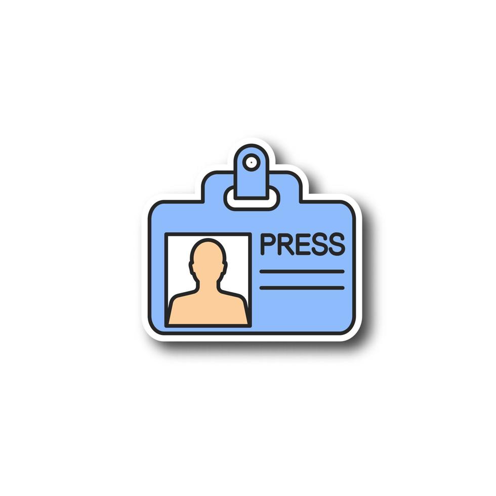 Press ID card patch. Journalist badge. Color sticker. Vector isolated illustration