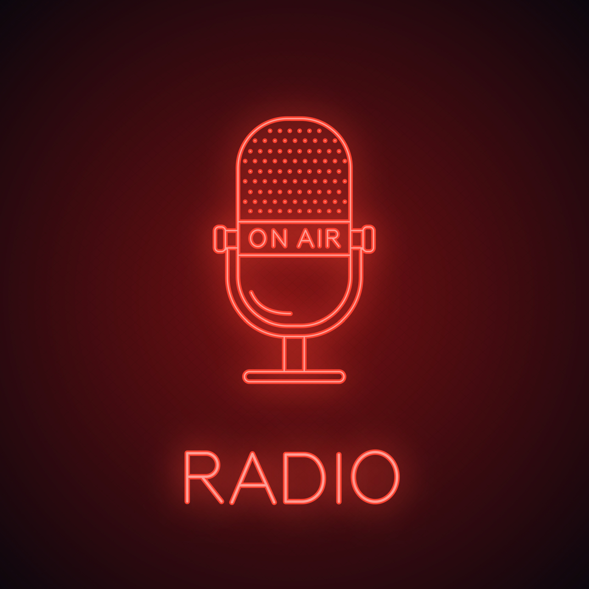 Microphone neon light icon. Radio broadcasting. On air glowing sign