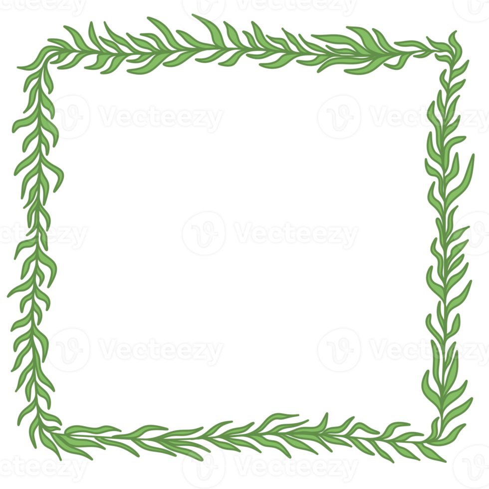 Hand drawn doodle color frame with plants and flowers png